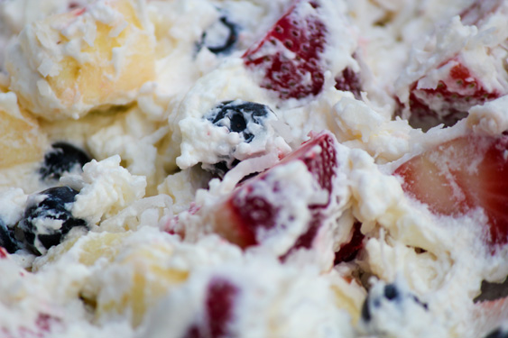 Red, White and Blue Fruit Salad with Coconut Milk Whipped Cream
