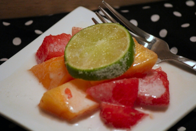 Watermelon Mango Salad with a Coconut Lime Cream Sauce