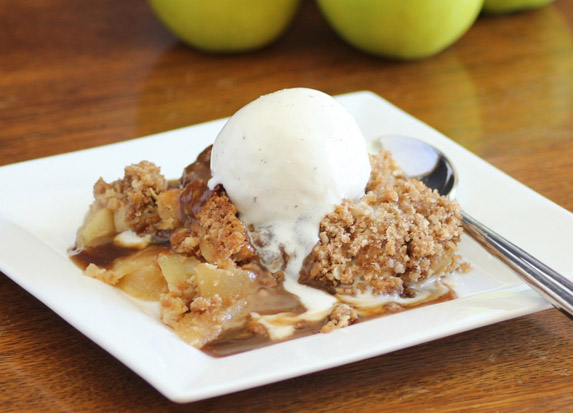 Old Fashioned Apple Crisp with Caramel Sauce